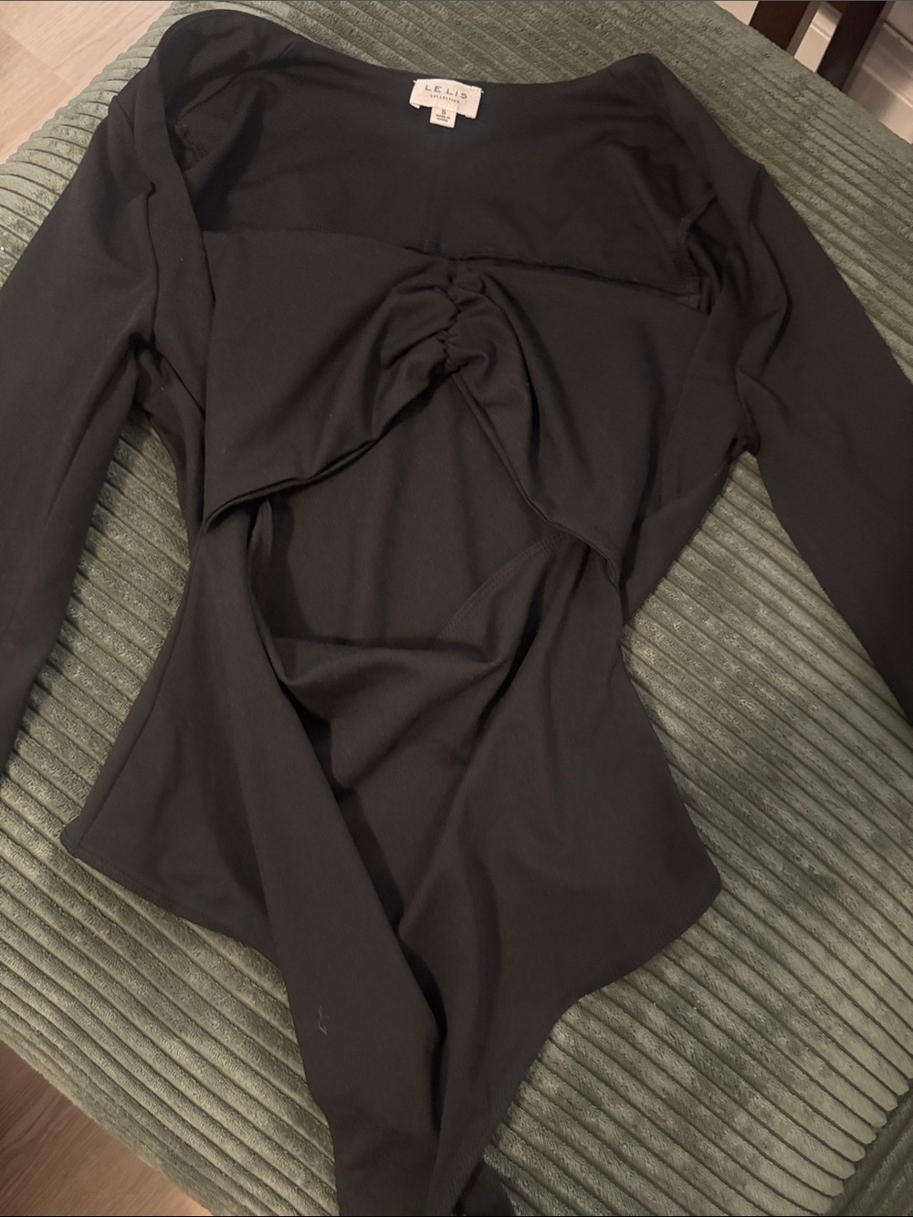 Le Lis Black Twist-Front Long Sleeve Bodysuit